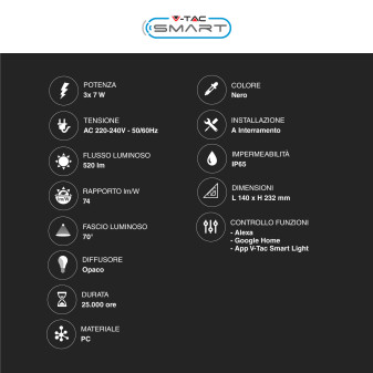 V-Tac Smart VT-5168 Lampada LED da Giardino 3x7W IP65 RGB+W