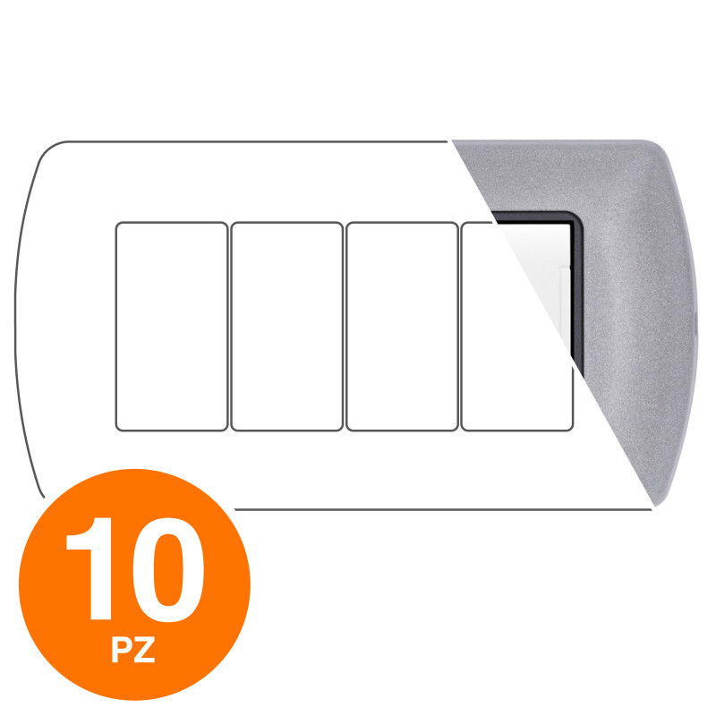 MAPAM Placca Metallo ART 4P Platino - Confezione 10pz - mod. 8804-29 - Compatibile con BTicino
