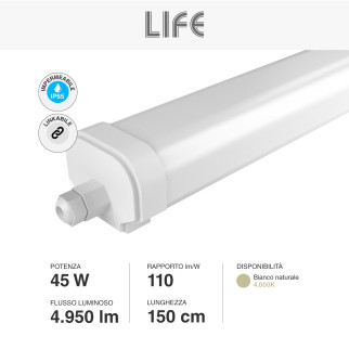 Life Tubo LED Plafoniera 45W Lampadina SMD IP65 150cm - mod.