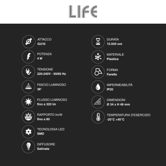 Lampadina LED GU10 4W Faretto Spotlight MR11 SMD Life