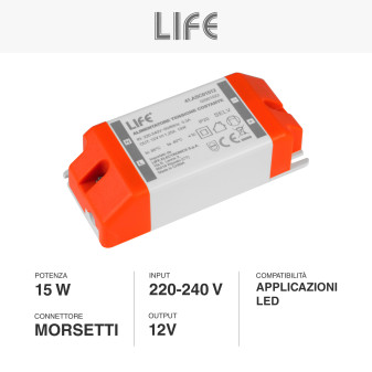 Alimentatore a Tensione Costante 15W per LED 12V Life