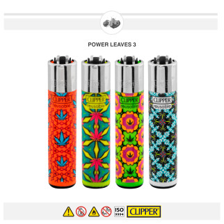 Clipper Power Leaves 3 Ricaricabili 4 Accendini a Pietrina