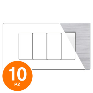 MAPAM Placca Tecnopolimero Spazzolato ART 4P Silver - Confezione 10pz - mod. 8004SL-9 - Compatibile con BTicino LIVING