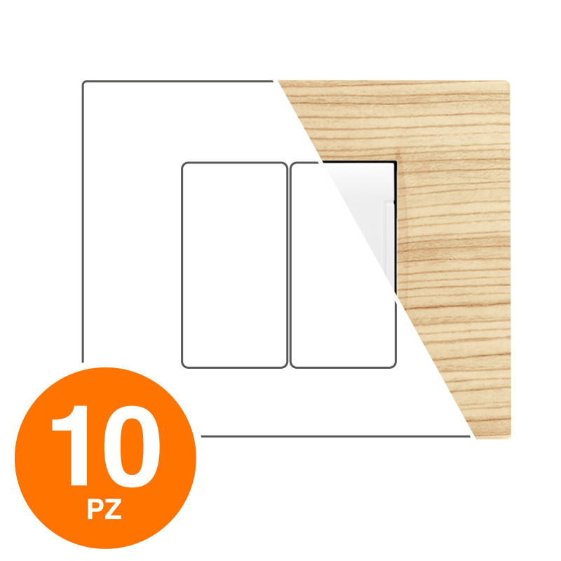 MAPAM Placca Tecnopolimero ART 2P Abete - Confezione 10pz - mod. 8002-17 - Compatibile con BTicino LIVING