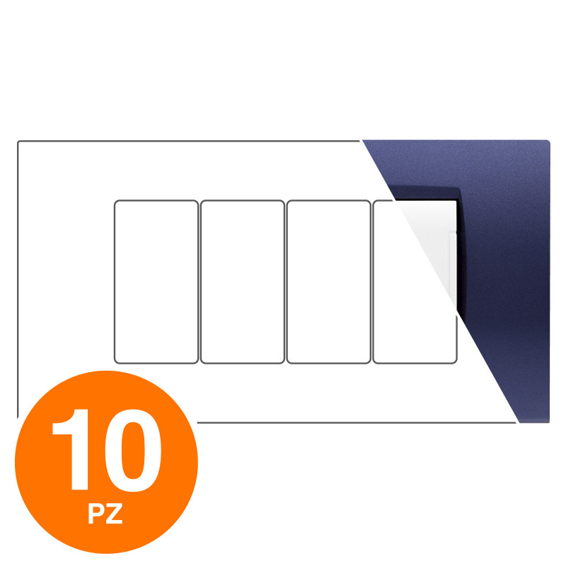 MAPAM Placca Tecnopolimero ART 4P Blu Navy - Confezione 10pz - mod. 8004-10 - Compatibile con BTicino LIVING