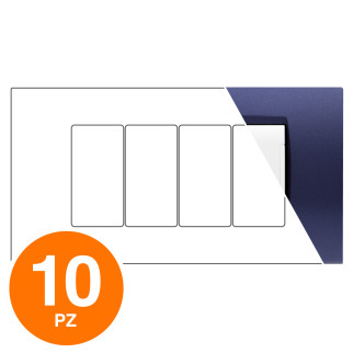 MAPAM Placca Tecnopolimero ART 4P Blu Navy - Confezione 10pz - mod. 8004-10 - Compatibile con BTicino LIVING