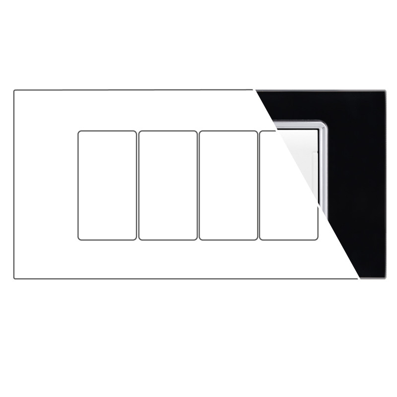 MAPAM Placca Vetro ART 8004BL-2 4P Nero - mod. 8004BL-2 - Compatibile con BTicino LIVING