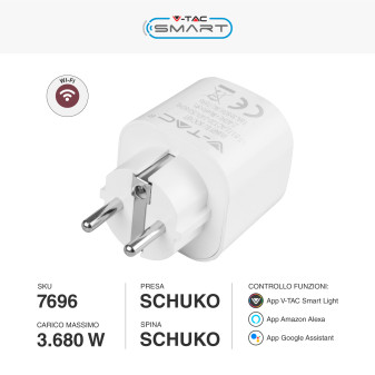VT-5172 Presa Schuko 16A Wi-Fi con Spina Schuko V-Tac Smart