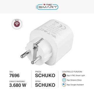VT-5172 Presa Schuko 16A Wi-Fi con Spina Schuko V-Tac Smart