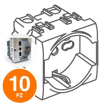MAPAM Presa Schuko Unel 2.0 (16A-250V) GEM Alluminio - Confezione 10pz - mod. 615A - Compatibile con Vimar PLANA