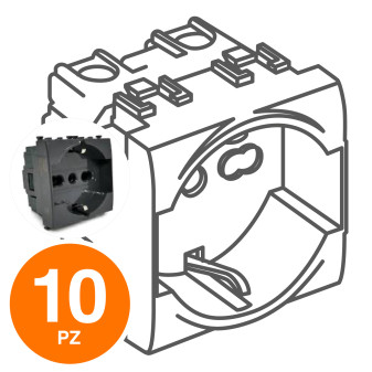 MAPAM Presa Schuko Unel 2.0 (16A-250V) GEM Nero - Confezione 10pz - mod. 615N - Compatibile con Vimar PLANA