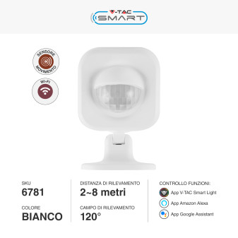 VT-5176 Sensore PIR di Movimento Wi-Fi Bianco V-Tac Smart