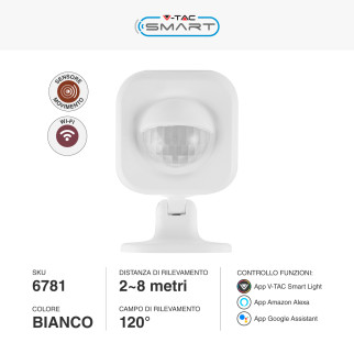 VT-5176 Sensore PIR di Movimento Wi-Fi Bianco V-Tac Smart