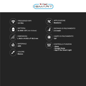 VT-5176 Sensore PIR di Movimento Wi-Fi Bianco V-Tac Smart