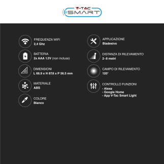 VT-5176 Sensore PIR di Movimento Wi-Fi Bianco V-Tac Smart