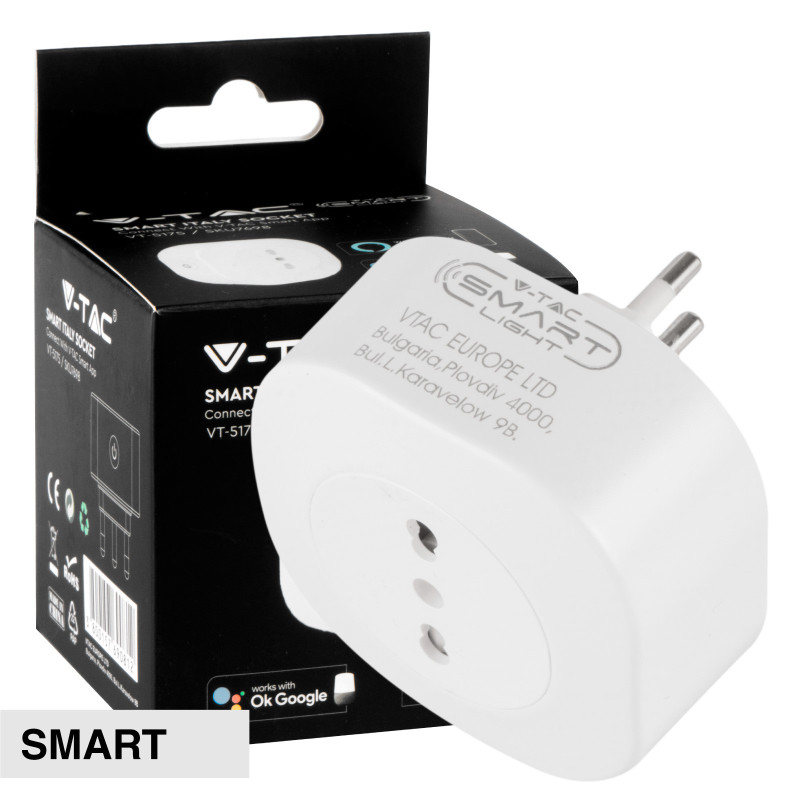 VT-5175 Presa 10/16A 2P+T Wi-Fi Spina 16A 2P+T V-Tac Smart