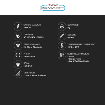 VT-5175 Presa 10/16A 2P+T Wi-Fi Spina 16A 2P+T V-Tac Smart