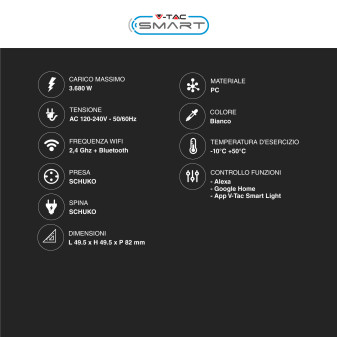 VT-5172 Presa Schuko 16A Wi-Fi con Spina Schuko V-Tac Smart