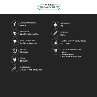 VT-5172 Presa Schuko 16A Wi-Fi con Spina Schuko V-Tac Smart