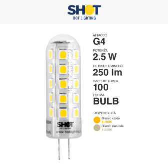 Lampadina LED Bispina G4 2.5W SMD Vetro Bot Lighting Shot