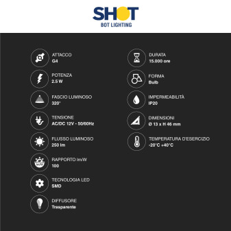 Lampadina LED Bispina G4 2.5W SMD Vetro Bot Lighting Shot