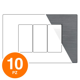MAPAM Placca Tecnopolimero Spazzolato GEM 3P Grigio - Confezione 10pz - mod. M6003SL-8 - Compatibile con Vimar PLANA