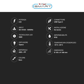 VT-7208 Lampada LED da Tavolo 8W RGB Colore Nero V-Tac Smart