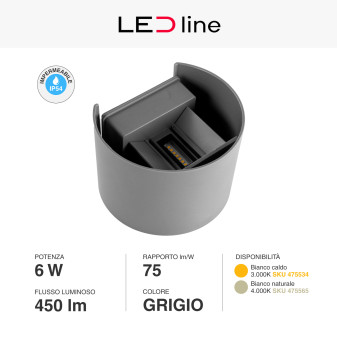 Lampada LED Muro 6W SMD Applique IP54 LED Line Lite Girigia