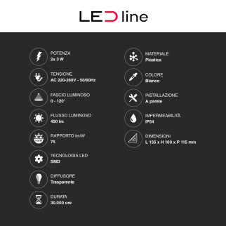 Lampada LED Muro 6W SMD IP54 Applique LED Line Lite Bianca