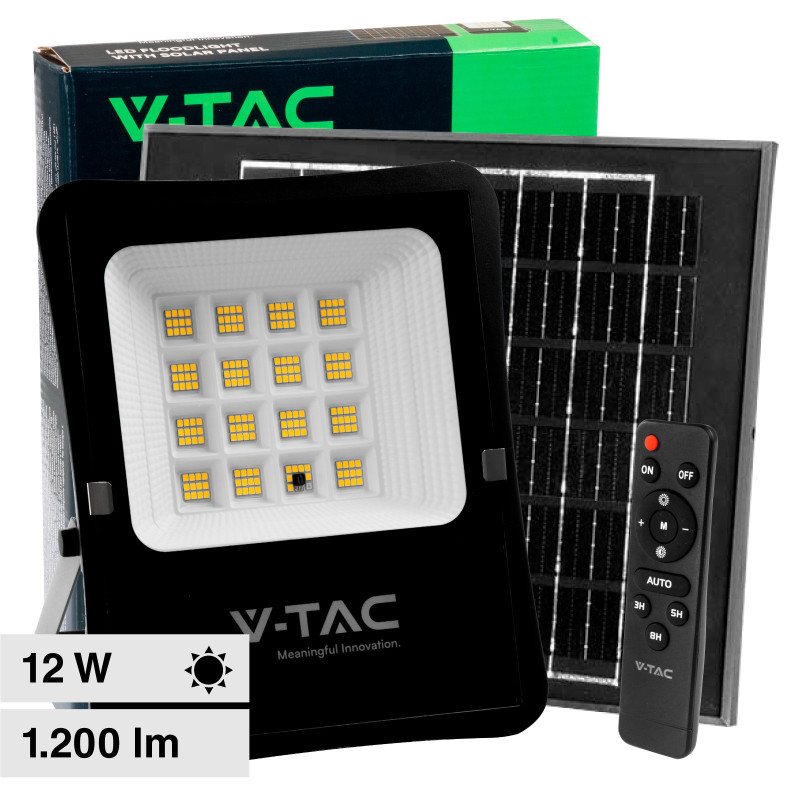 VT-55100 Faro LED 12W con Pannello Solare IP65 Nero V-Tac