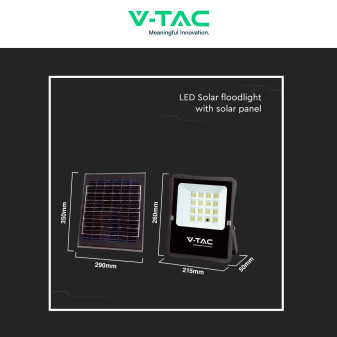 VT-55100 Faro LED 12W con Pannello Solare IP65 Nero V-Tac