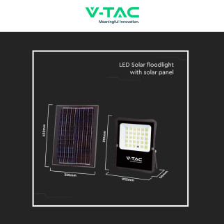 VT-55300 Faro LED 20W con Pannello Solare IP65 Nero V-Tac