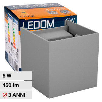 Lampada LED da Muro 6W SMD Applique IP54 Grigia Ledom