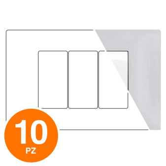 MAPAM Placca Tecnopolimero GEM 3P Grigio Chiaro - Confezione 10pz - mod. 6003-04 - Compatibile con Vimar PLANA