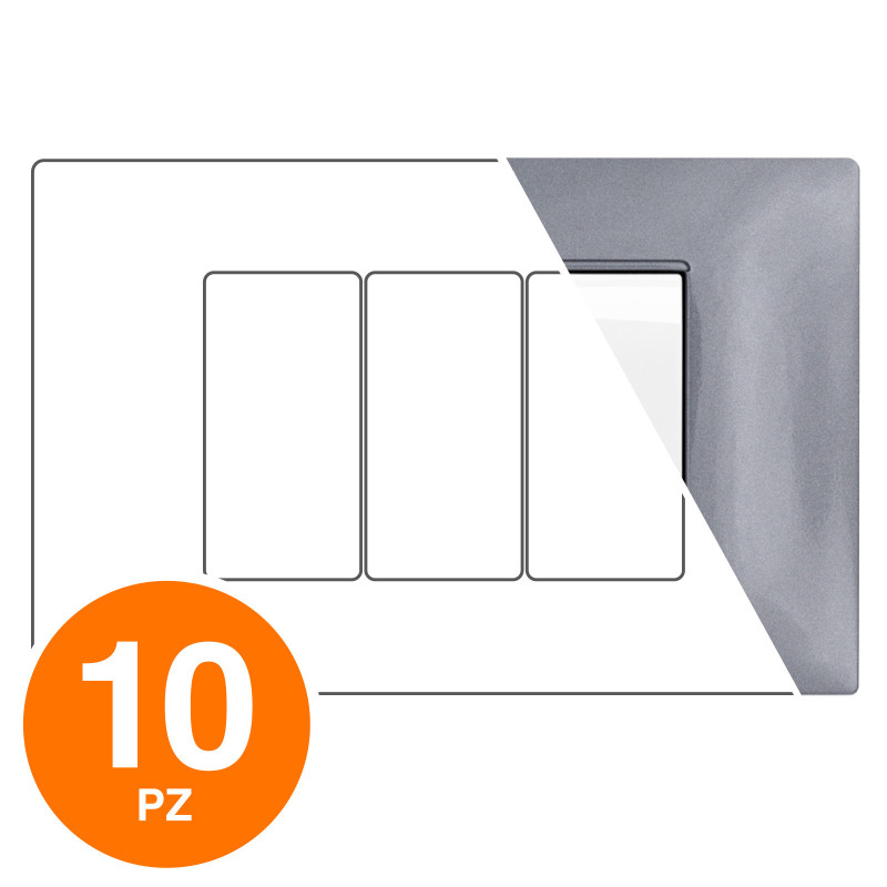 MAPAM Placca Tecnopolimero GEM 3P Grigio Scuro - Confezione 10pz - mod. 6003-08 - Compatibile con Vimar PLANA