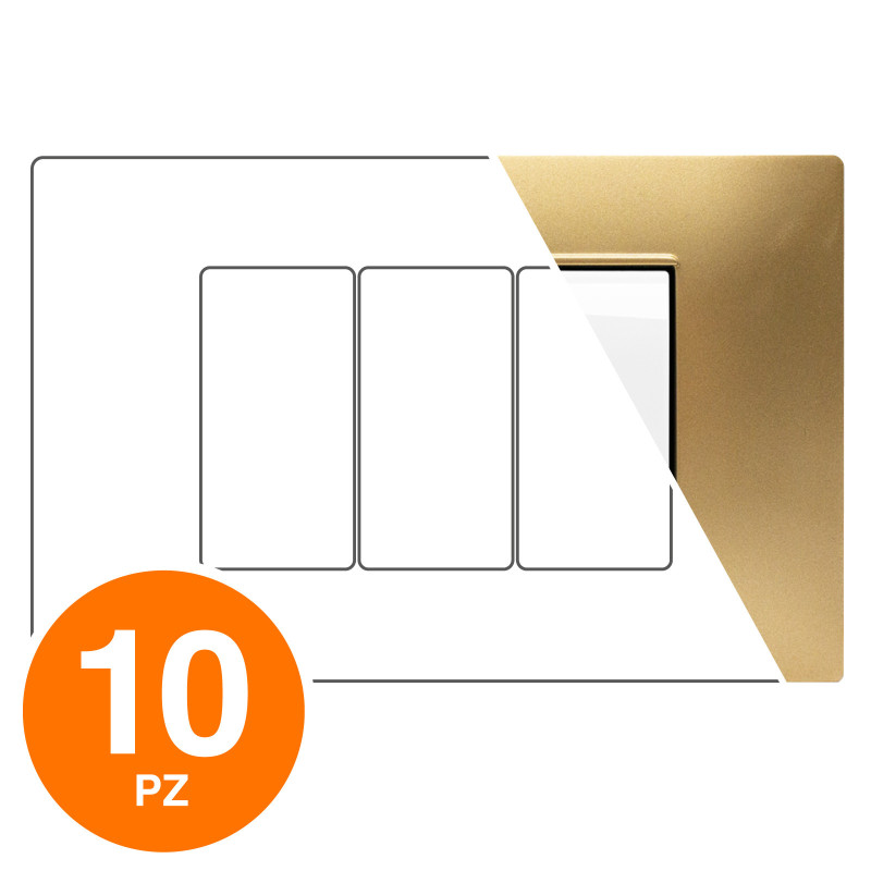 MAPAM Placca Tecnopolimero GEM 3P Oro - Confezione 10pz - mod. 6003-12 - Compatibile con Vimar PLANA