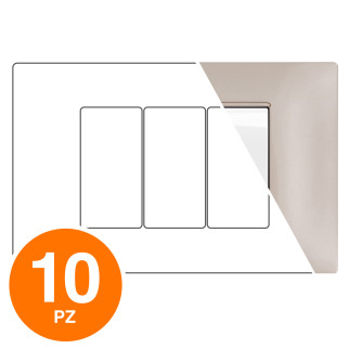 MAPAM Placca Tecnopolimero GEM 3P Champagne - Confezione 10pz - mod. 6003-13 - Compatibile con Vimar PLANA