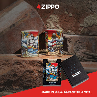 Accendino Zippo 49532 Nautical Tattoo Ricaricabile Antivento