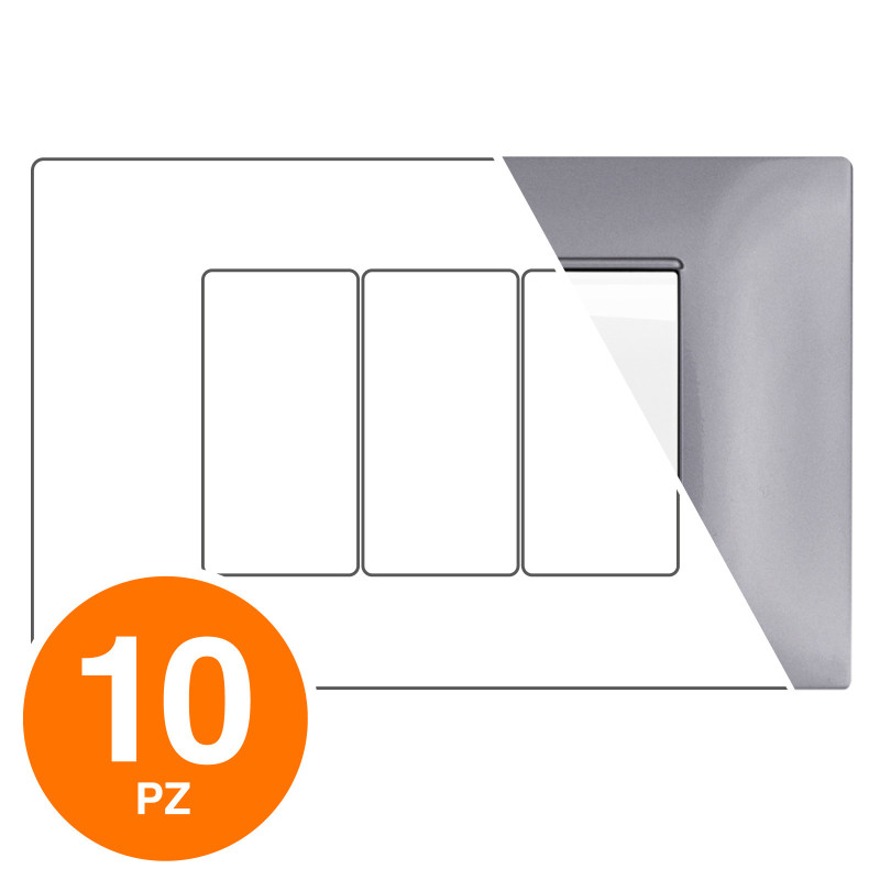 MAPAM Placca Tecnopolimero GEM 3P Platino - Confezione 10pz - mod. 6003-20 - Compatibile con Vimar PLANA