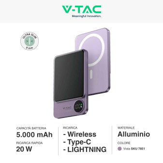 Power Bank 5000mAh Ricarica Rapida PD V-Tac VT-50005