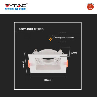 VT-933 Portafaretto Quadrato Bianco per GU10 GU5.3 V-Tac