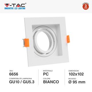 VT-933 Portafaretto Quadrato Bianco per GU10 GU5.3 V-Tac