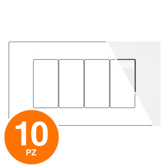 MAPAM Placca Tecnopolimero Spazzolato JOY 4P Bianco - Confezione 10pz - mod. M5004SL-1 - Compatibile con BTicino MATIX