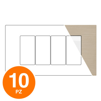 MAPAM Placca Tecnopolimero Spazzolato JOY 4P Champagne - Confezione 10pz - mod. M5004SL-13 - Compatibile con BTicino MATIX