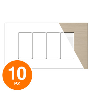 MAPAM Placca Tecnopolimero Spazzolato JOY 4P Champagne - Confezione 10pz - mod. M5004SL-13 - Compatibile con BTicino MATIX