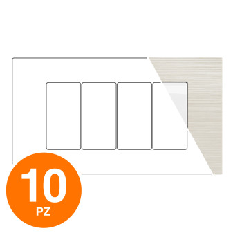 MAPAM Placca Tecnopolimero Spazzolato JOY 4P Perla - Confezione 10pz - mod. M5004SL-21 - Compatibile con BTicino MATIX
