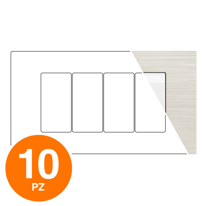 MAPAM Placca Tecnopolimero Spazzolato JOY 4P Perla - Confezione 10pz - mod. M5004SL-21 - Compatibile con BTicino MATIX