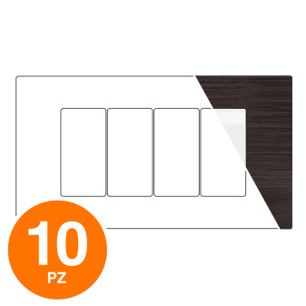 MAPAM Placca Tecnopolimero Spazzolato JOY 4P Testa di Moro - Confezione 10pz - mod. M5004SL-7 - Compatibile con BTicino MATIX