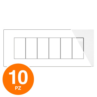 MAPAM Placca Tecnopolimero Spazzolato JOY 6P Bianco - Confezione 10pz - mod. M5006SL-1 - Compatibile con BTicino MATIX