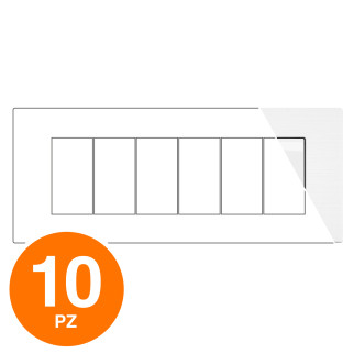 MAPAM Placca Tecnopolimero Spazzolato JOY 6P Bianco - Confezione 10pz - mod. M5006SL-1 - Compatibile con BTicino MATIX